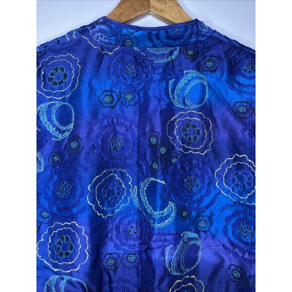 Chicos Silk Jacket Embroidered Indigo Blue Purple Women's Size 3 XL - Picture 9 of 10